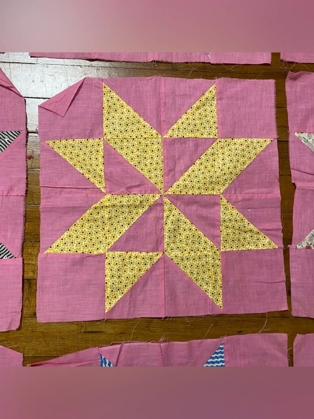 Set of 9 Vintage 8 Point Star Feed Sack Quilt Blocks 15 1/2” x 15 1/2” each - Picture 6 of 10